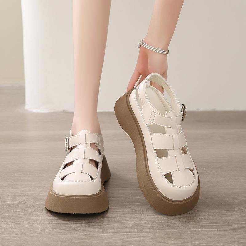 Fashion Thick Heel Women Sandals Women's New Hollow Open Toe Shoes Fashion Casual Sandals Female Designer Flat Roman Shoes Summer 2025