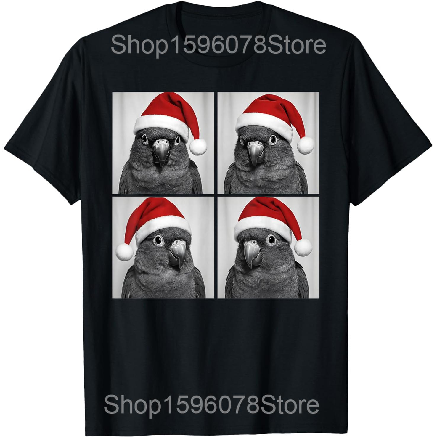 Funny Christmas Santa Photo Parrot Parakeet Budgerigar T Shirts Men Cotton Streetwear Tee Short Sleeve Unisex Loose Clothing S