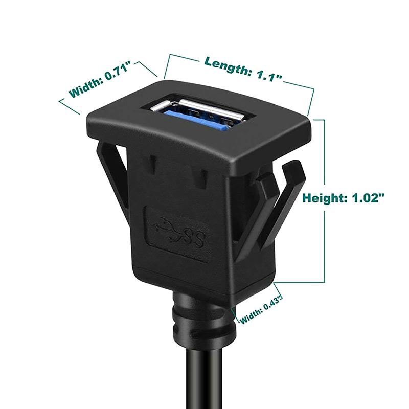 1Pc Usb 3.0 Panel Flush Mount Extension Cable With Buckle For Car Truck Boat Motorcycle Dashboard