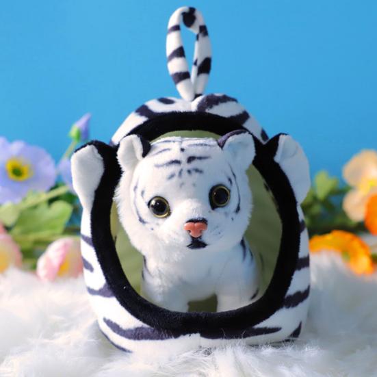 Simulated Tiger Plush Toy with Portable Bed Soft Fluffy PP Cotton Stuffed Giraffe Leopard Lion Animal Plushie Doll Home Decoration Kids Birthday Gift