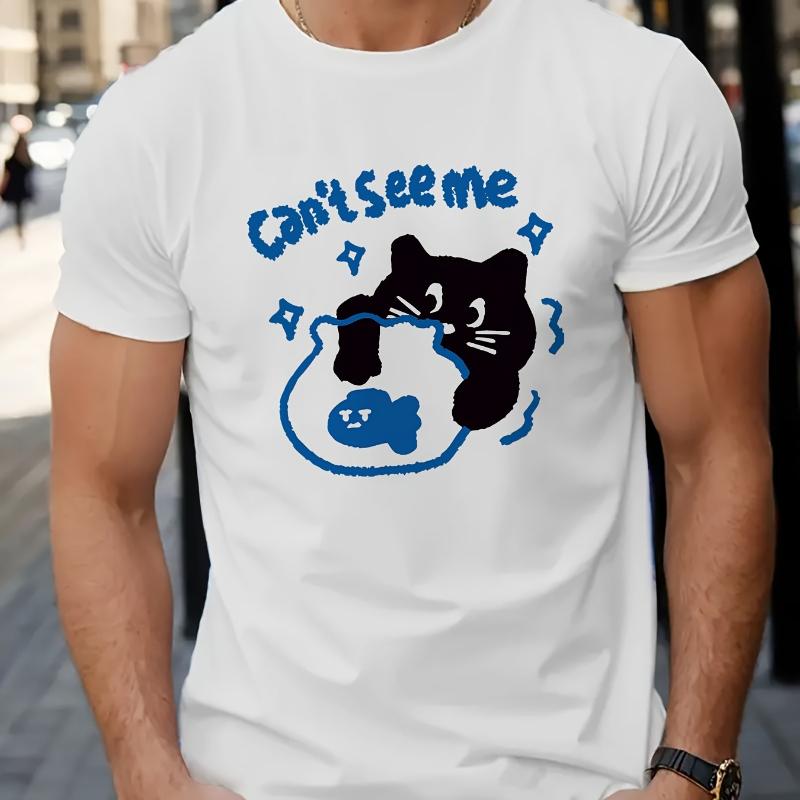 

Can t See Me Black Cat Graphic Print T-Shirt Breathable Cool, Comfortable Wear,Daily Casua XXL белый