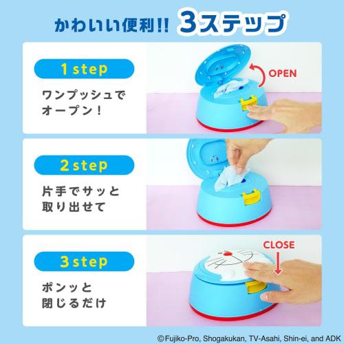 LEC Doraemon Wet Tissue Case (Includes 99.9% Pure Water Wet Tissues), One-Push Open, Made in Japan