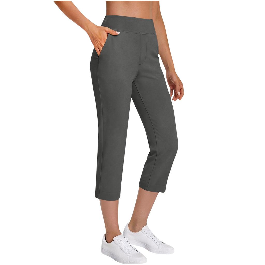 Women's Casual Fashion High-Waisted Cropped Pants With Pockets
