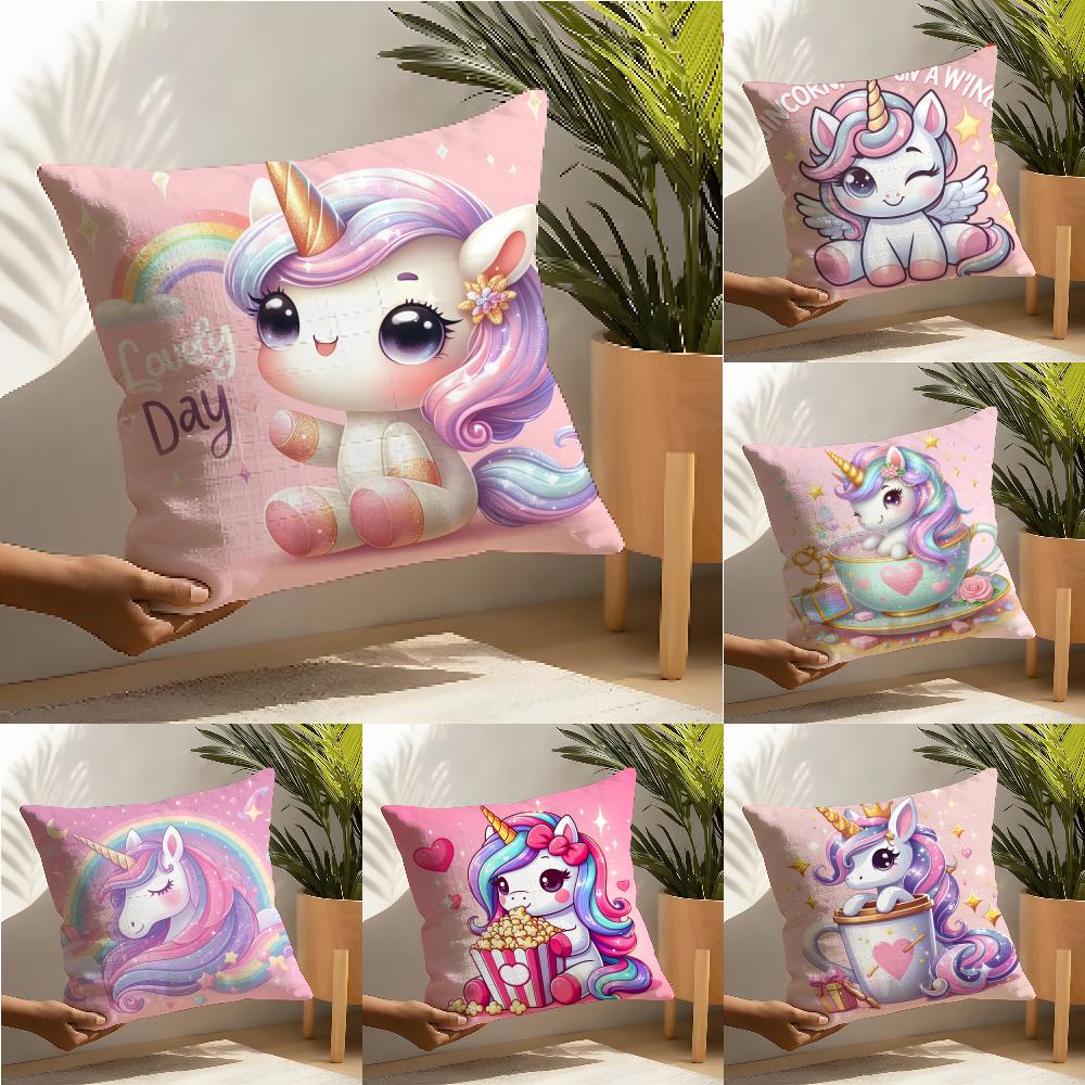 Cute Cartoon Unicorn Pillow Case Linen Cushion Covers For Decorative Sofa Home Pillows Case Car Chair Pillows Cases