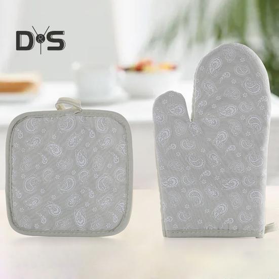 Heat Resistant 2Pcs/Set Baking Mitten Anti Scalding Cotton Flax Hand Protective Potholder Oven Gloves