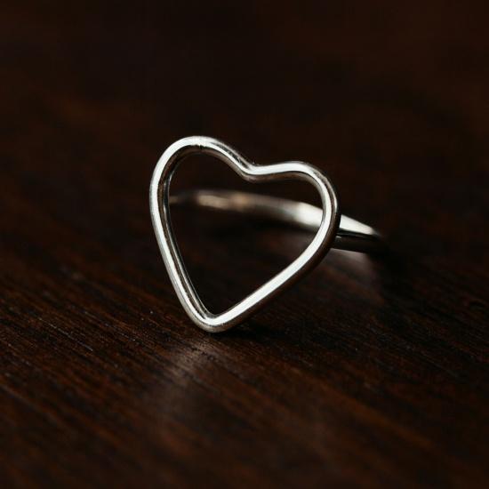 925 Sterling Silver Open Heart Ring – Minimalist Dainty Love Symbol Jewelry Gift for Her