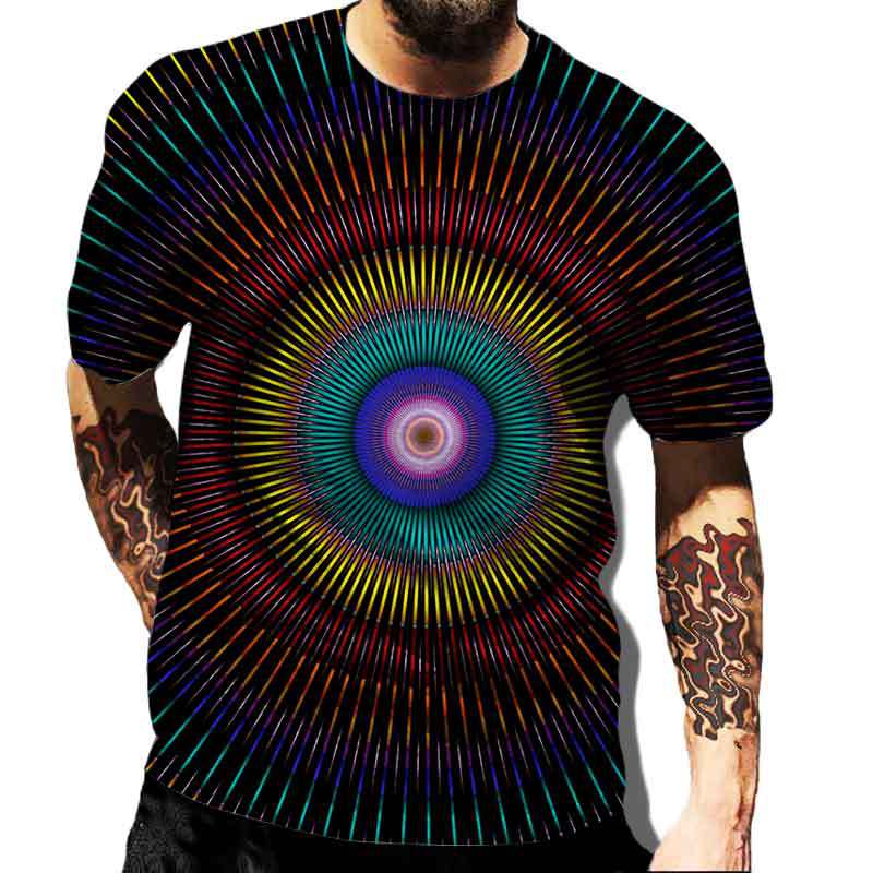 Geometric Shape Creative Design Colorful Vortex 3D Printed T-shirt Casual Street Men's T-shirt