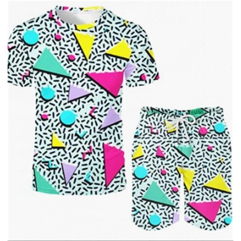 Geometry Retro 80s 90s 3D Print Men's Suits New T-Shirts Shorts 2-Piece Sets Casual Tracksuits Streetwear Oversized Man Clothing