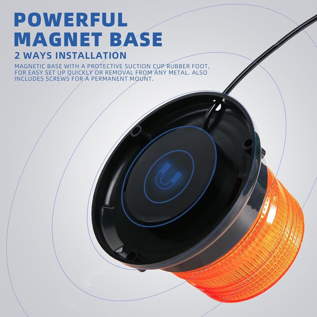 40LED Beacon Lights Warning Safety Flashing Emergency Roadside Strobe with Magnetic Base for Car Truck Forklift Tractor 12-24V