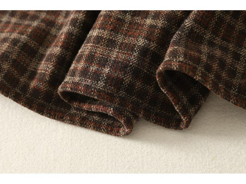 Wool Blend Elastic Waist Plaid Midi Skirt - Retro A-line for Autumn/Winter 2025