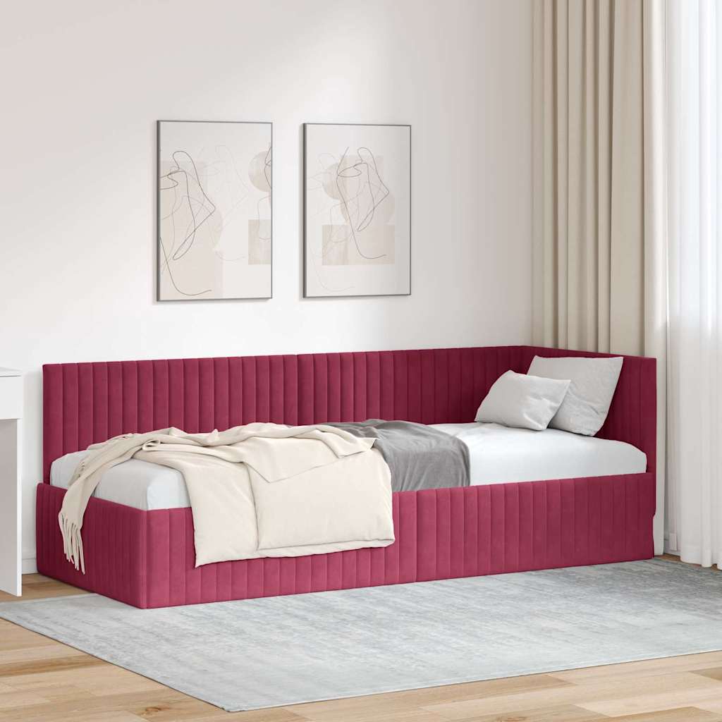 L Shaped Bed Frame with Headboard Burgundy 80 Cm X 200 Cm Velvet