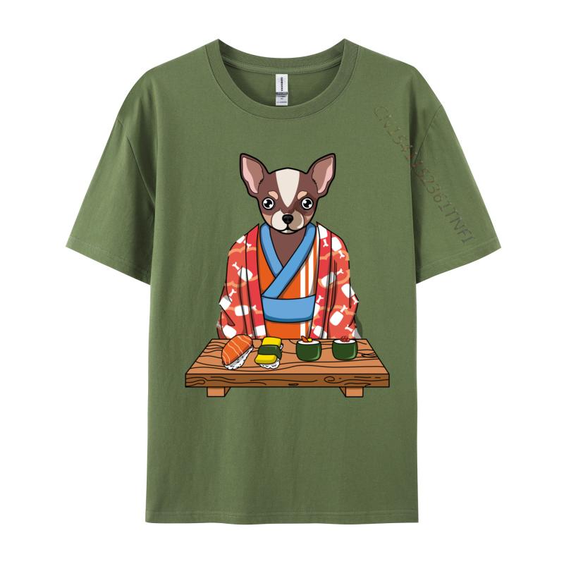 

Милая Каваи Японская Собака Чихуахуа Кимоно Суши Удобная Футболка из Чистого Хлопка Для Студентов Повседневные Топы Футболка с Графическим Принтом 4XL