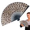 Elegant Leopard Print Folding Fan With Black Frame - Stylish Princess Theme, Lightweight & Portable For Women