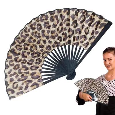 Ventaglio Pieghevole Stampa Elegante Leopardo Con Telaio Nero - Stile Principessa Leggero Portatile Per Donne Per Bambini Adulti Regalo di Compleanno per Bambini
