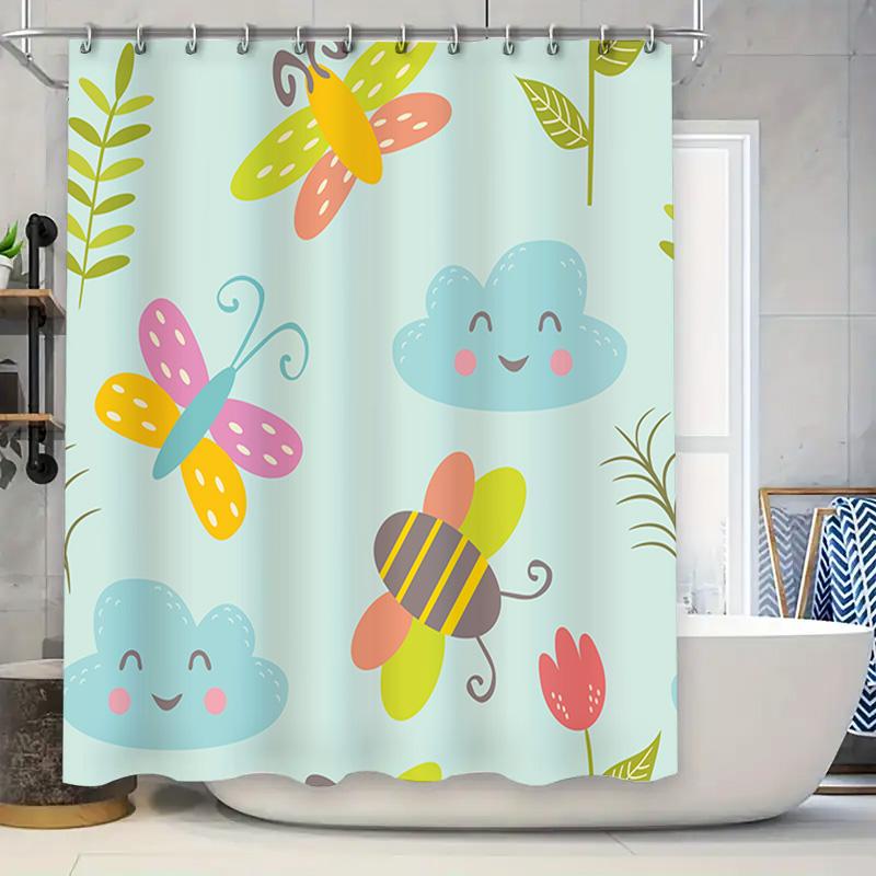 

Adorable Clouds Butterflies Shower Curtain Pastel Colors For Bathroom Decor Waterproof Fabric With Hooks Included (Blue) W60H190(CM)-1 Pcs