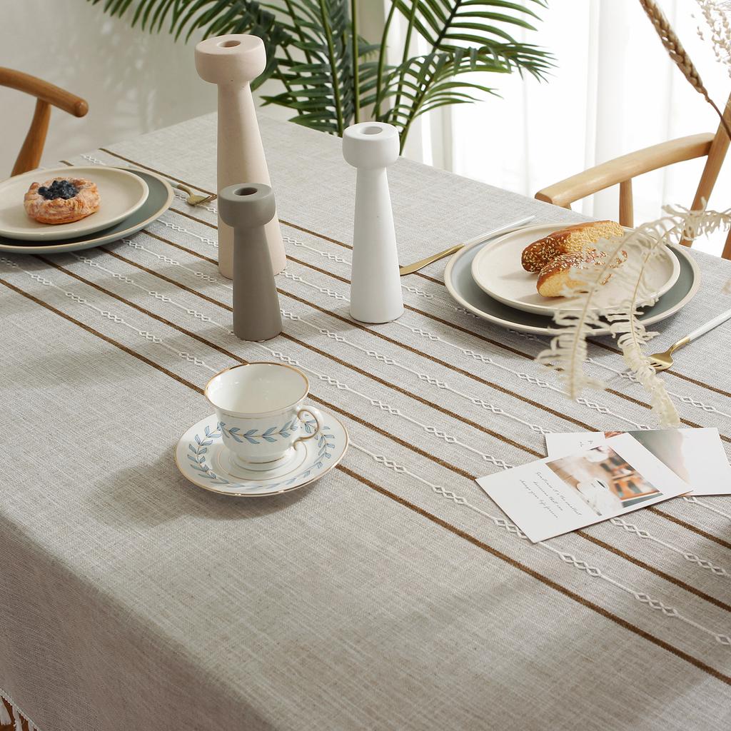 Modern Simple Symmetrical Striped Tablecloth Cotton And Linen Fabric Dining Table Cloth Solid Color Rectangular Tablecloth Household Cover Towel