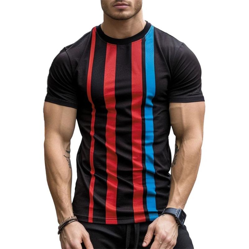 Fashion Stripe 3D Printed T Shirts For Men Summer Casual Crew Neck Short Sleeve T-shirt Loose Quick Dry Breathable Tees Tops