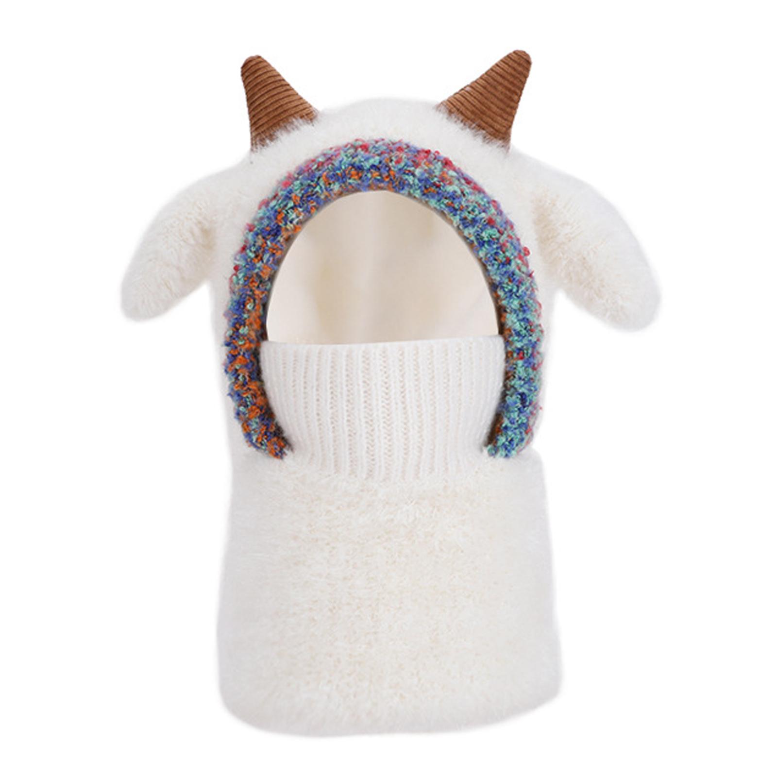 

Детская плюшевая теплая шапка-пуловер с плюшевой маской и шеей One Size белый