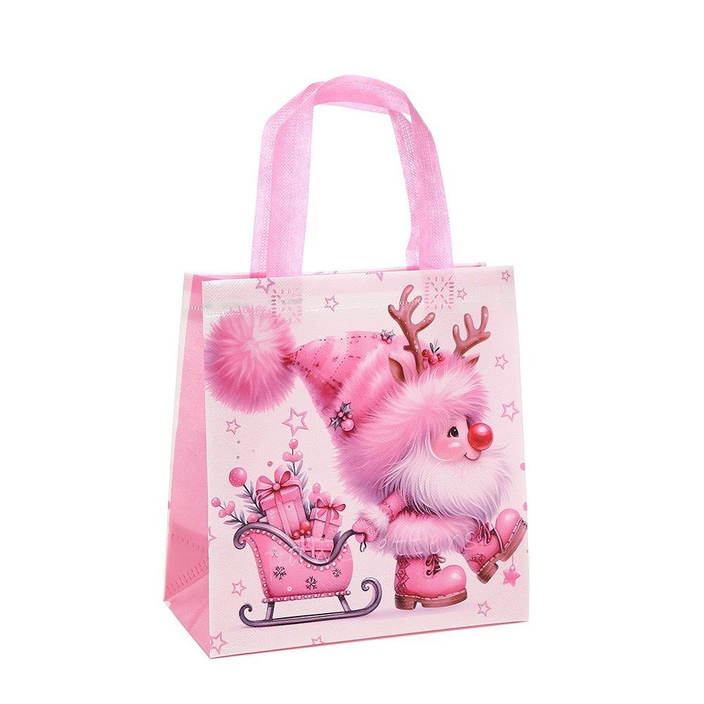 Pink Christmas Gift Bag Festive Xmas Gift Packaging Bag Cute Christmas Tote Waterproof Non-Woven Tote Bag For Christmas Birthday