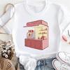 Pink Coffee Shop Pattern Summer Regular Print Women's Cute Top Basic Style Casual Style Travel Basic Round Neck Clothing T-Shirt