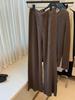 Pantaloni tricotati cu picior larg, culoarea maro deschis ambra, din lana, pentru femei - Moi, cu cadere buna, croiala casual