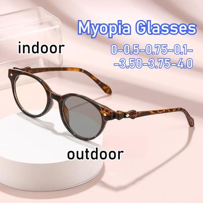 Retro Bow Design Myopia Glasses Anti-blue Prescription Glasses Fashion Unisex Photochromic Glass Small Frame Eyeglasses 0-4.0