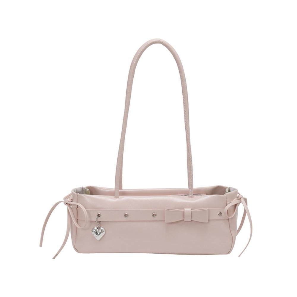 Retro French Stick Handbag Bow Ribbon Underarm Bag All-match Bow Shoulder Bag Women розовый