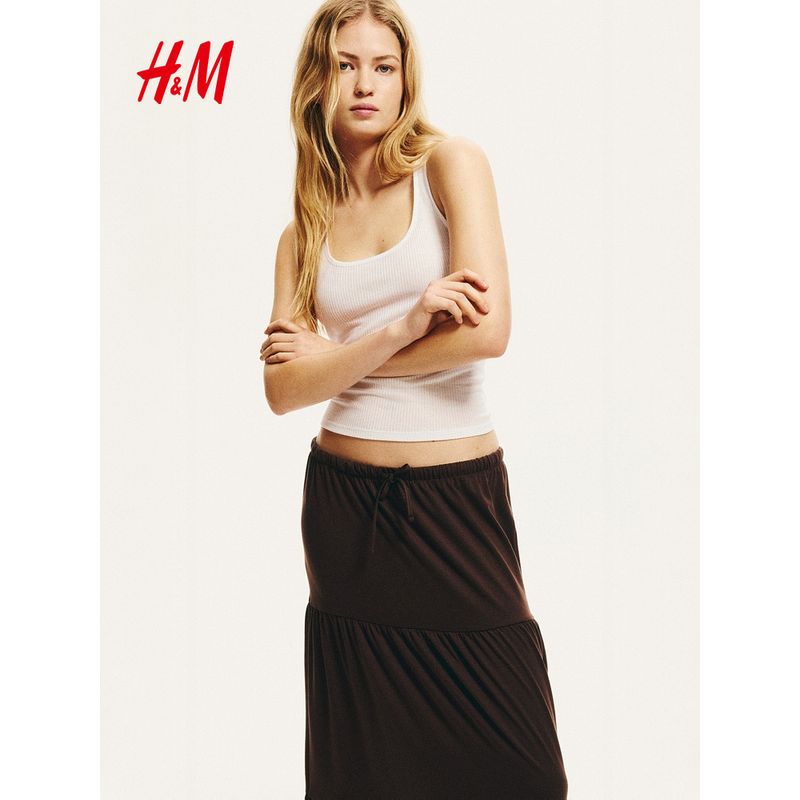 

HM Skirt 2025 Summer New Women clothes Fashion Laminated Half Body Long dress 1283252