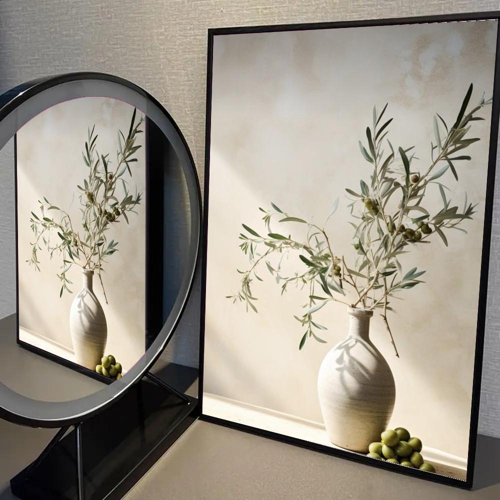 1pc Vintage Minimalist Wall Art Italy Olive Tree In Vase Poster Self-adhesive Art Waterproof Paper Sticker Wall Decor
