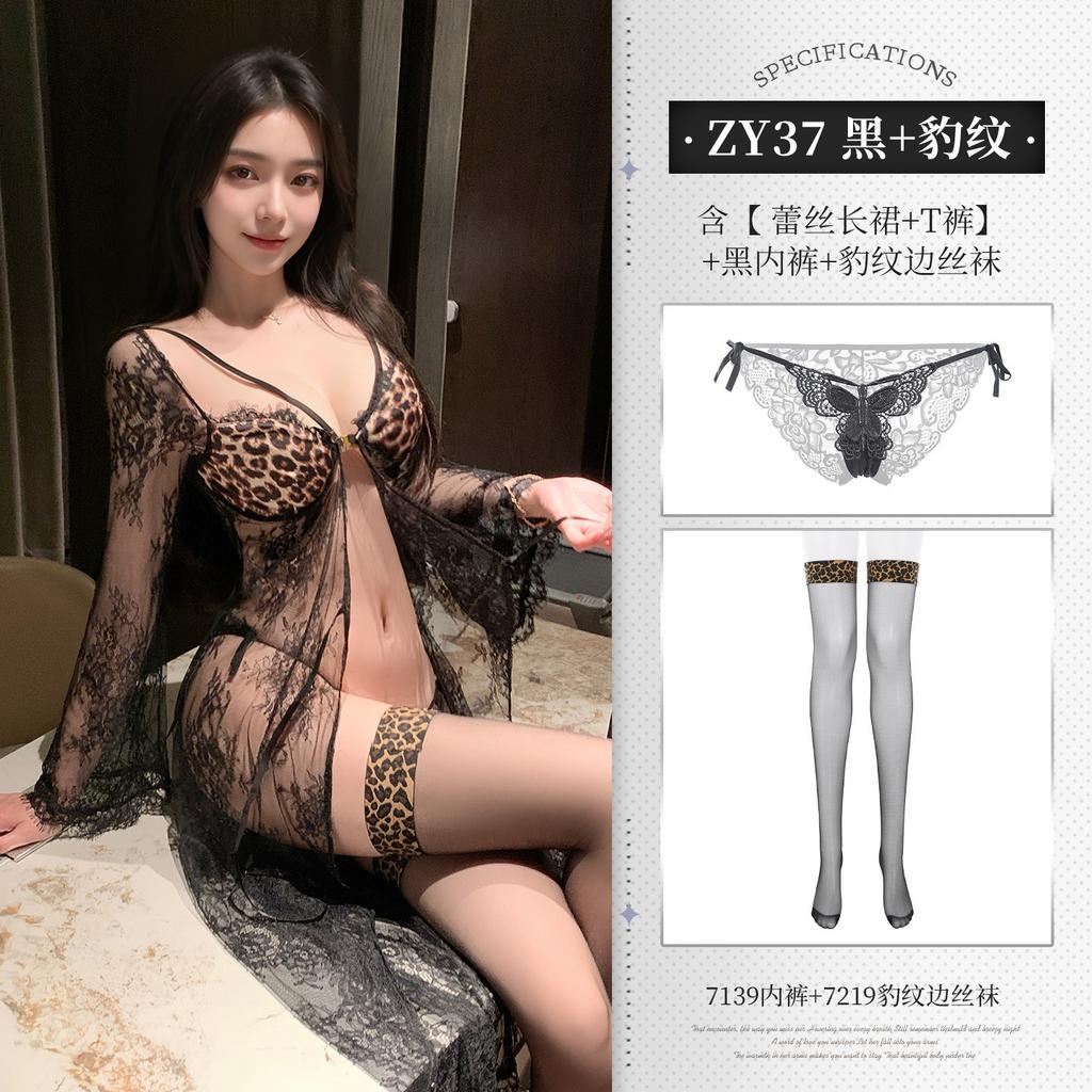 French Romantic Lace Temptation Dress Elegant Sexy Hip-revealing Flirting V Neck Hot Sexy Dresses Mesh Lace Sheer Top 9W1B