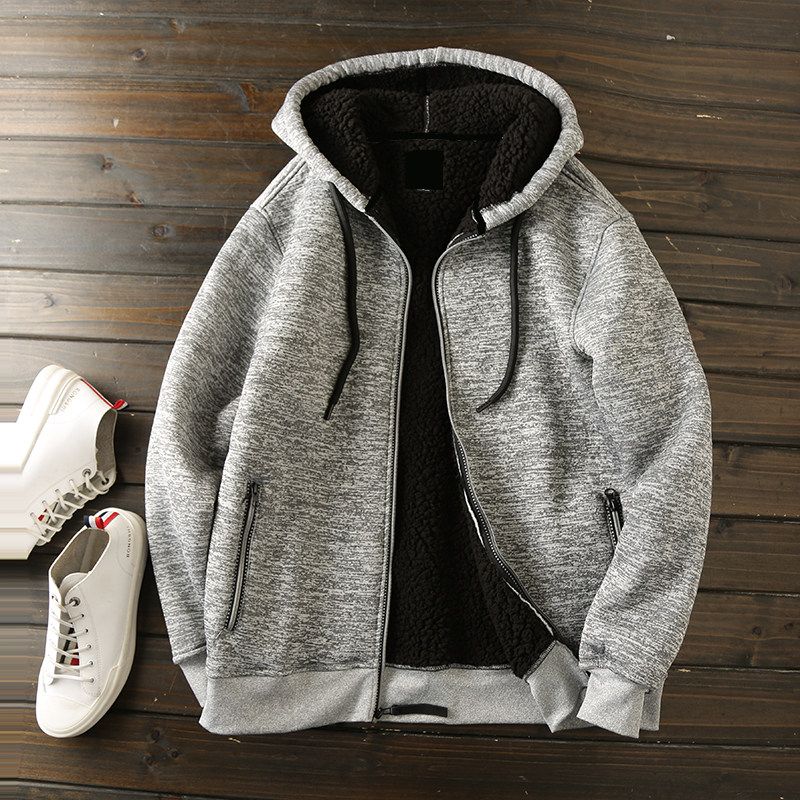 

Remaining Order! Fleece-lined Thick! Foreign Trade Men s Clothing Cut the Tag off Tail Goods Autumn and Winter Sports Hooded cardigan Hoodie Outerwear Gray 2XL (95-105kg)