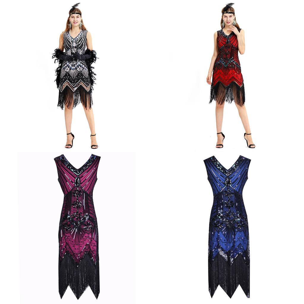 Elegante Gatsby Flapper Perlenbesetzte Vintage Fransen Pailletten Ärmellose Damen Partykleider für zeitlosen Stil