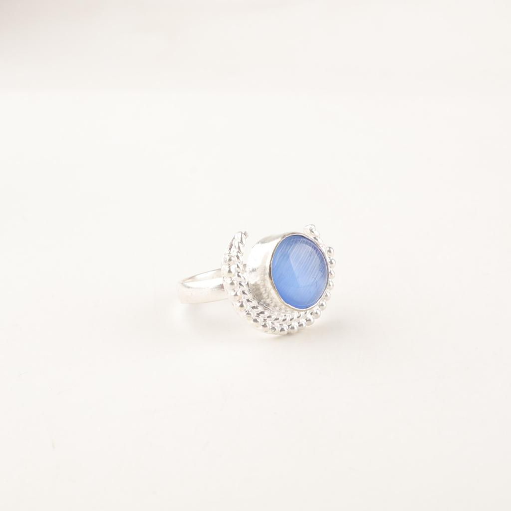 Natural Dark Blue Cat's Eye Gemstone 925 Sterling Silver Handmade Jewelry Ring RR-48-41