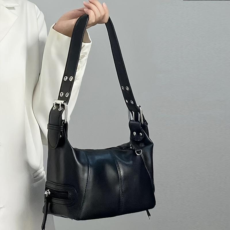 New Fashion Cool Girl Black Shoulder Bag Leather Designer Underarm Bag For Women Trendy Multi-pocket Handbag