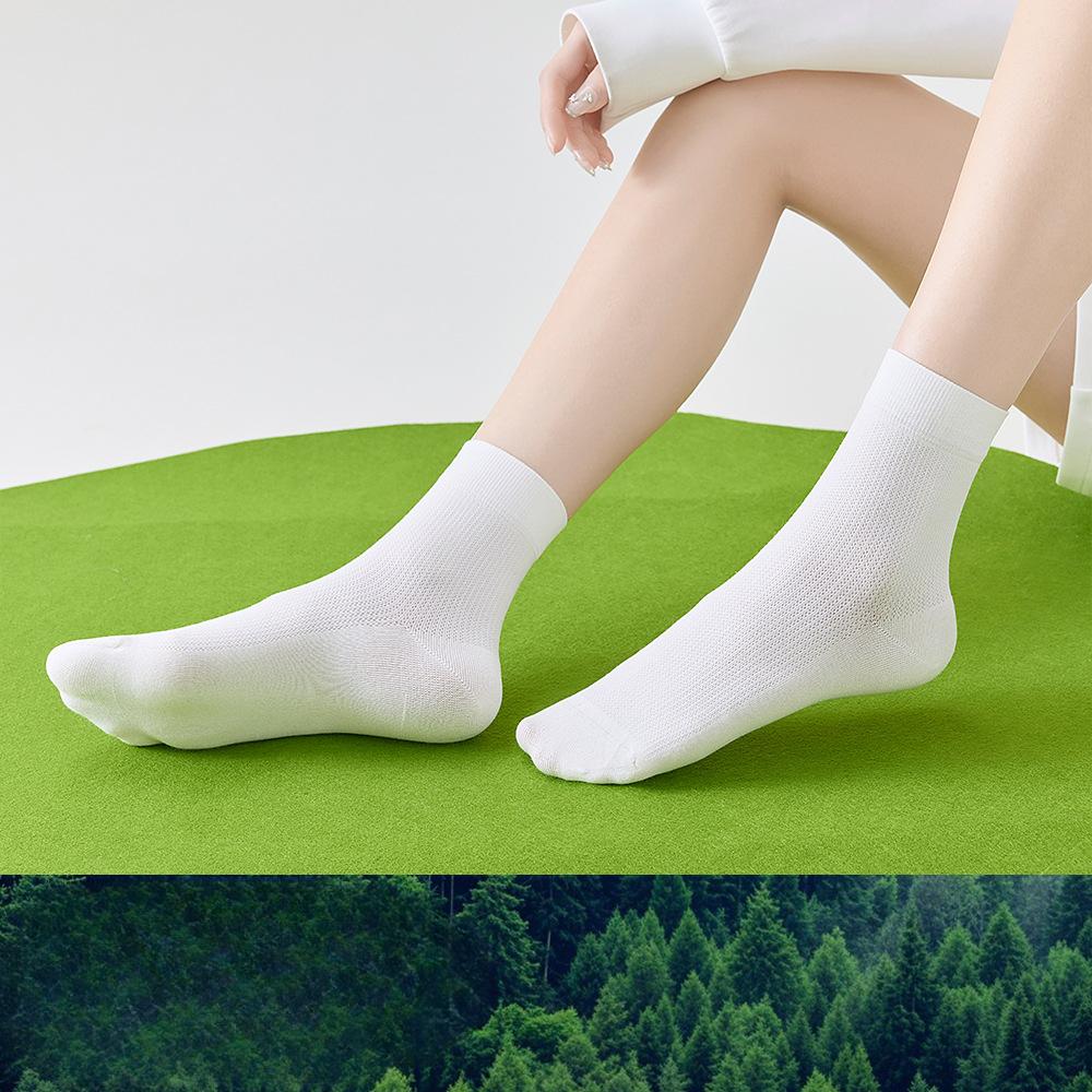 Women's Summer Thin, Cool Modal Ice Socks, Mid-calf Socks, Antibacterial, Deodorizing, Breathable, White, Boneless