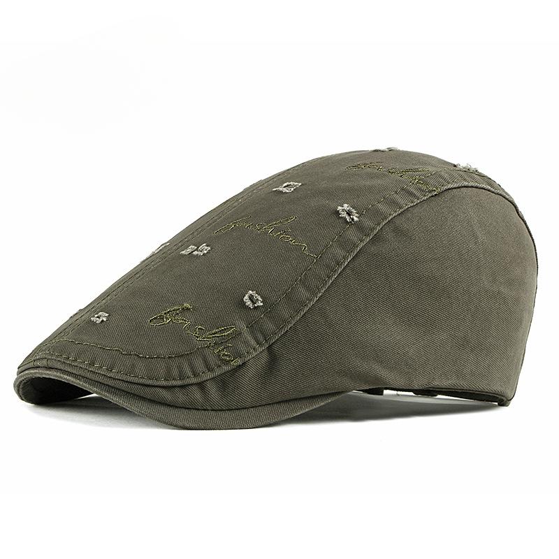 2026Korean British Cotton Ripped Embroidery Men's Beret Spring/Summer Outdoor Leisure Women's Sun Protection Sun Hat Forward Cap