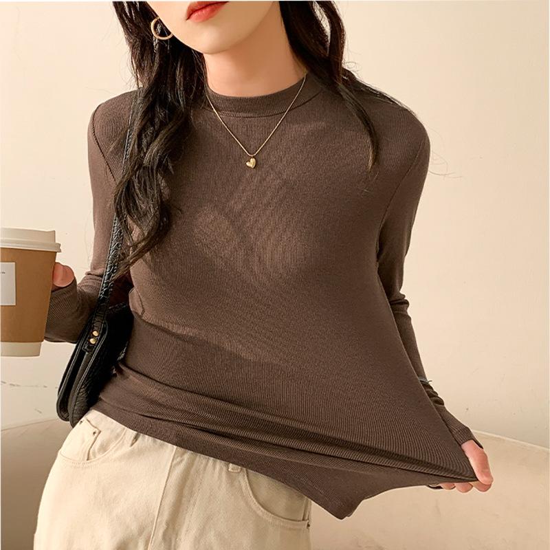 Long Sleeve Female Cold Basic Warm Shirt Spring and Autumn Outer Wear Big Size Bottom Shirt T-shirt Modal Lapel Hundreds of Inner Tops