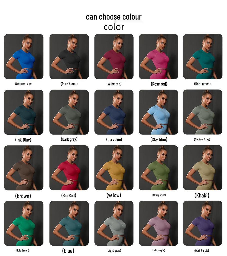 Women's Summer Seamless Ruched T-Shirt Yoga Suit - High Elastic Short Sleeve for Running and Fitness