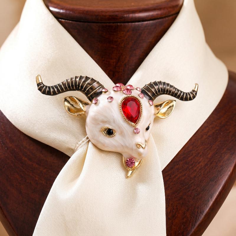 Vintage Enamel Goat Brooches Animal Goat Head Brooch For Women Unisex Daily Party And Banquet Wear Brooch Pins Gift