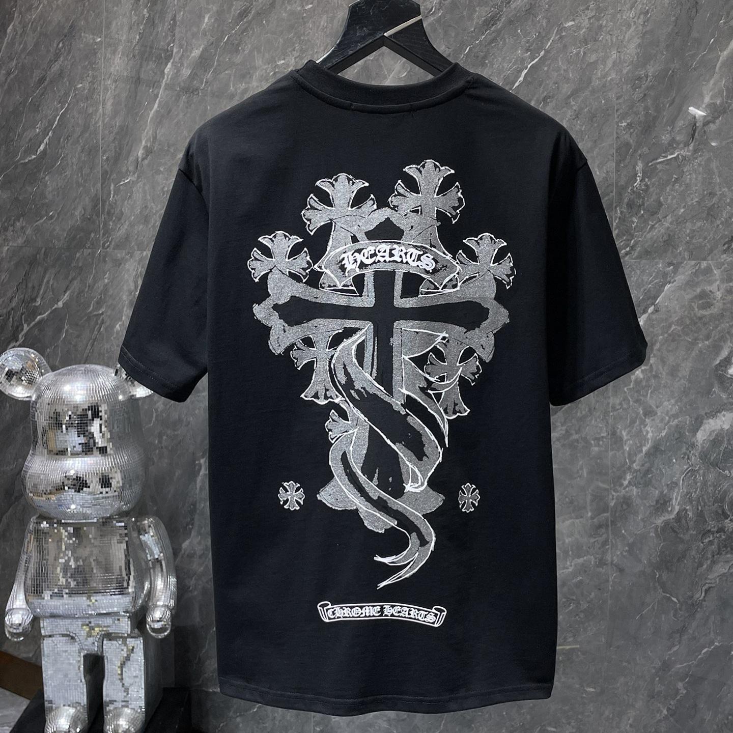 

GZ-8937 CHROME HEARTS 2025 Літня Новинка Високоякісна Бавовняна Футболка з Круглим Вирізом Вільного Крою Великого Розміру Чоловіча та Жіноча Парна Футболка XL чорний