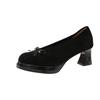 Fashion 2025 New Roundness High Heels with Suede and Bow Single Shoes with A Slip-on Light Casual Women Shoes Stylish and Comfortable