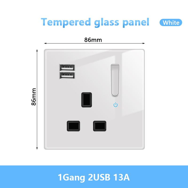 White LED Indicator Light Switch Panel Glass Piano Key Self-reset Wall Switch socket,UK FR EU Universal USB Electrical Outlet