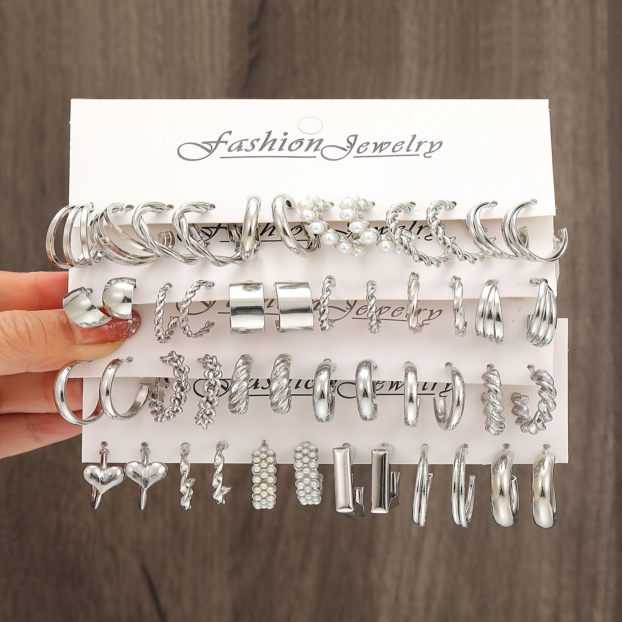 

Подарочный набор из 24 пар модных ювелирных украшений, креативный простой геометрический комплект серег-колец с искусственным жемчугом, минималистичные серьги-гвоздики и серьги-кольца