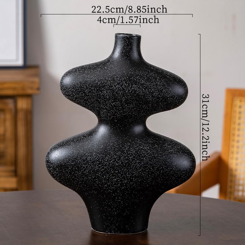Ceramic Vase Geometric Gourd Shape Flower Vase Black and White Coarse Pottery Flower Arrangement Accessories Home Decoration