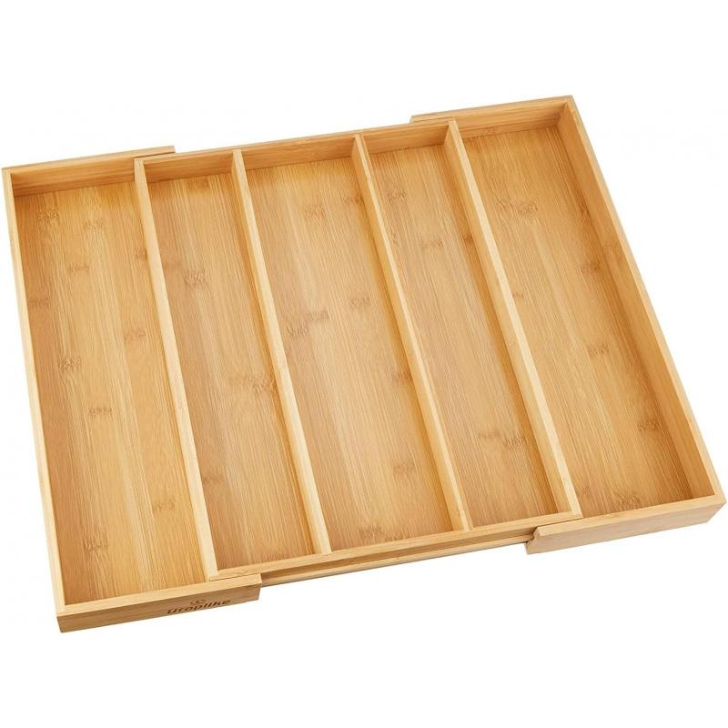 Bamboo Drawer Divider5-7Adjustable Tray for Silverware and Cutlery Storage Box, Kitchen Drawer Organizer, Storage Rack