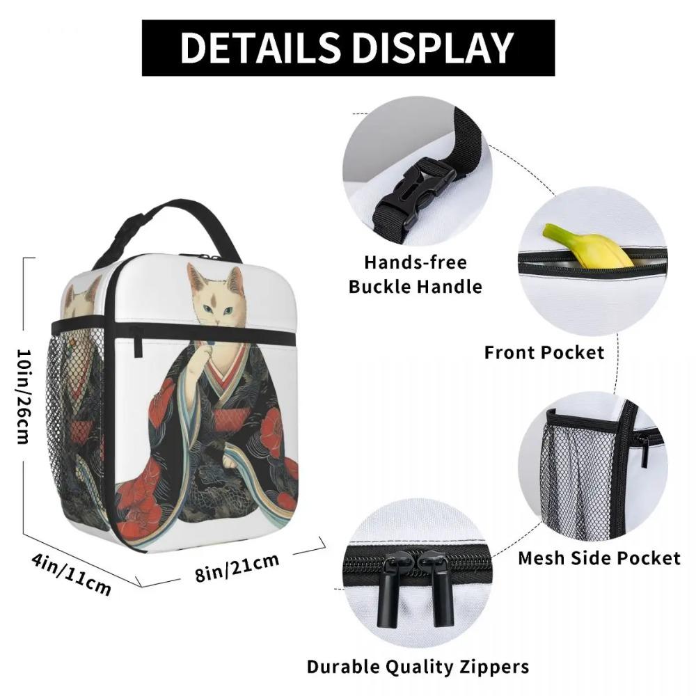 Edo Era Cat In A Kimono Eating Dango Art Insulated Lunch Bag for Women Kids Portable Food Boxes Thermal Lunch Box Tote
