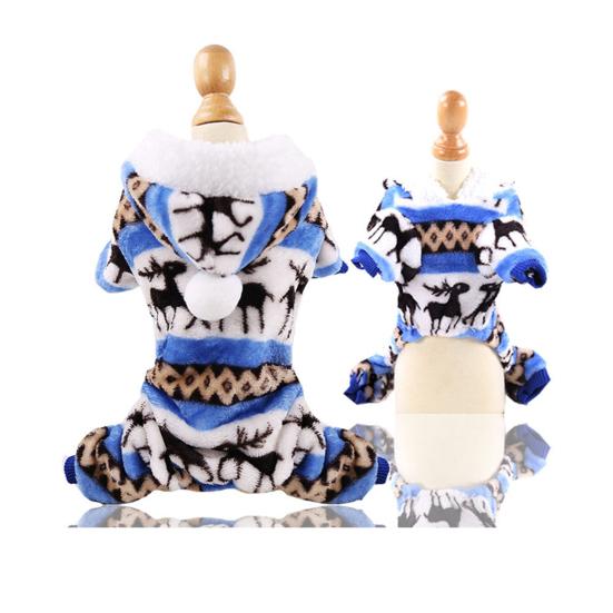 Autumn Winter Elk Pattern Four-legged Hooded Christmas Pet Clothes Dog Supplies