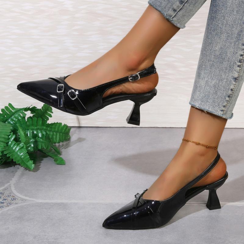Women's Summer One-word Belt Baotou Sandals New Niche Temperament Pointed Toe Shallow Mouth High Heels
