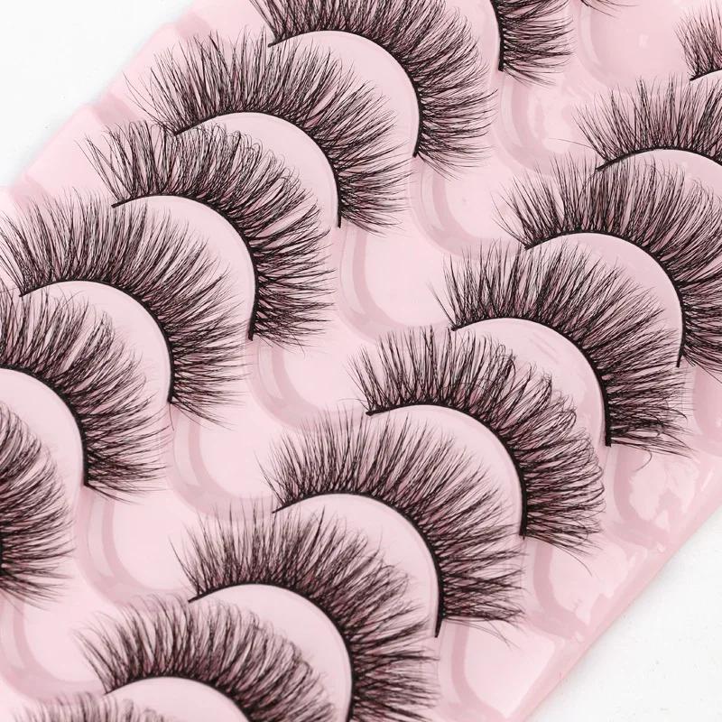 Hot Selling One Piece 7D Curly Natural Simulation Eyelashes Messy Dense and Large Curvature Eyelashes 10 Pairs Can Be Reused