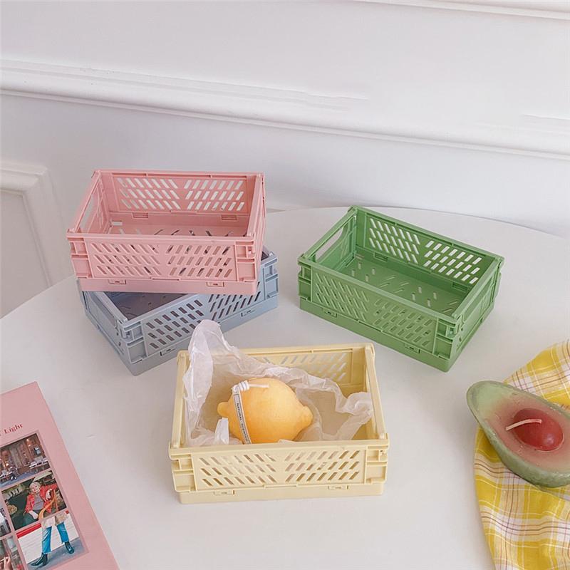 Mini Plastic Storage Box Collapsible Storage Container Desktop Cosmetic Basket